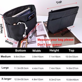 Time Wing Purse Organizer Insert Tote Handbag Organizer Pocketbook Divider Bag in Bag Shaper Liner Multi Pockets Compartments Zippers Key Chain Medium Black