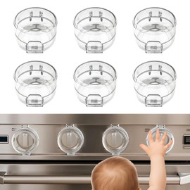 6PCS Gas Stove Knob Covers for Child Safety - Heat-Resistant Baby Proof Stove Knob Covers, Universal Size Stove Knob Safety Covers with Adhesive, Adjustable Child Safety Stove Guard(Clear)