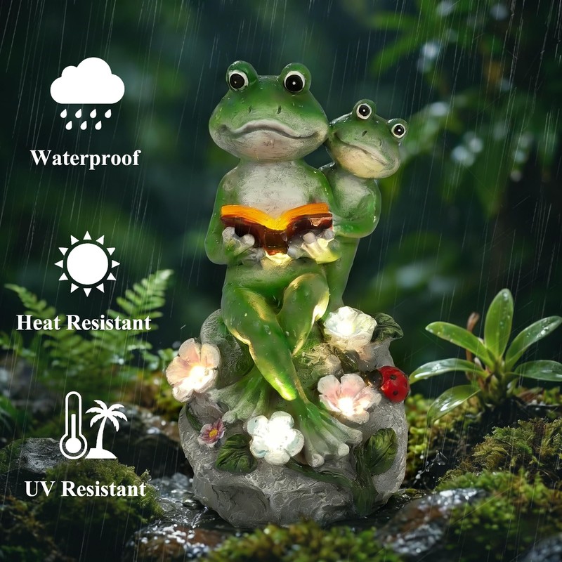 BAHOOMED Solar Frog Garden Statue Outdoor Decor - Resin Frog
