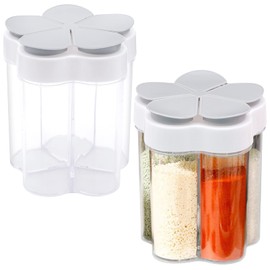 2 PCS Travel Spice Jars, 5-in-1 Seasoning Containers, Clear Plastic Condiment Bottle for Camping, Hiking, BBQ, Picnic