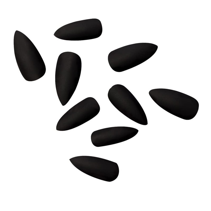 Matte Press on Nails Stiletto Almond Medium Length Black Pure