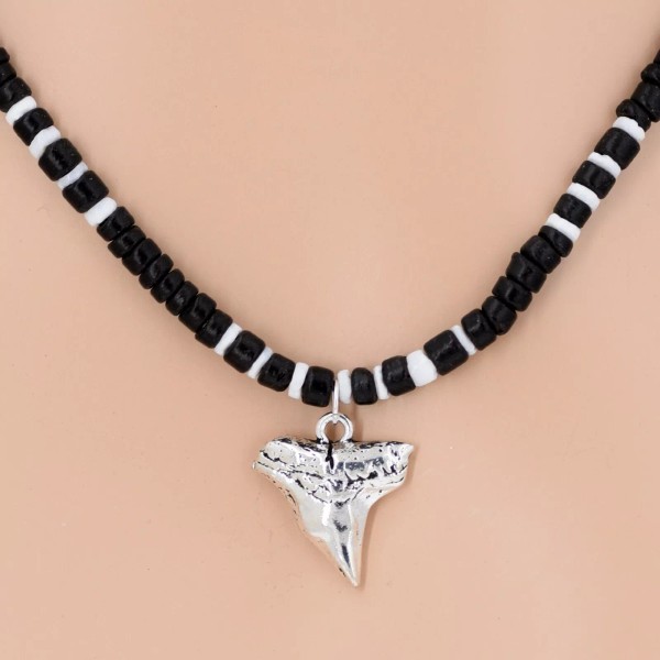 Grass Shack Trading Silver Shark Tooth Necklace Coconut and Puka
