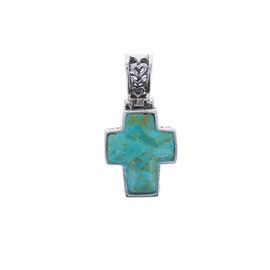 Vintage Turquoise Cross Pendant, Sterling Silver 925, Genuine Turquoise Stone, Reversible with Ornate Detailing