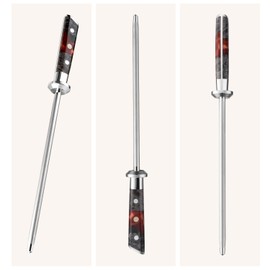 Inferuno 10" Sharpening Rod – Premium #600 Grit Powdered Diamond Coating – Red Resin and Stabilized Wood Handle for Professional Knife Honing