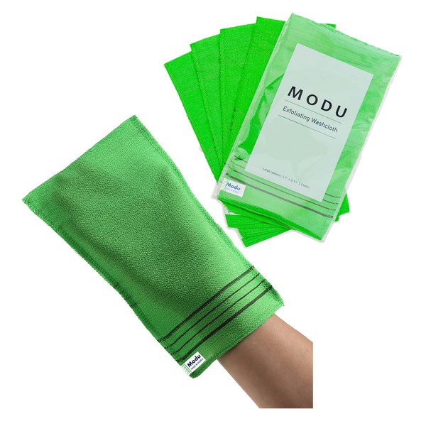 Modu 5 Pcs Korean Exfoliating Mitt Bath Washcloth 9.1 X 6 in-Asian Italy Towel (Large 5 Pcs Green)
