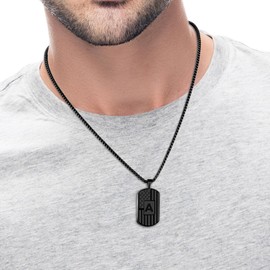 HSWYFCJY Black American Flag Initial Dog Tag Necklace for Men, 24" Stainless Steel Personalized Letter H Dog Tag Pendent Chain Military Patriotic Initial Necklace Gifts for Men Him Husband