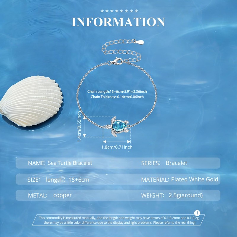 Shysnow Sea Turtle Bracelet For Women Dainty Blue Turtles Charm