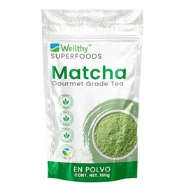 Wellthy Superfoods Té Matcha en Polvo 150g. 75 Porciones Por Envase, Certificado Orgánico, 100 Natural, Excelente para Bebidas Frías o Calientes....  