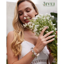 Bivei Rose Quartz Beaded Bracelets Heart Chakra Crystal Healing Tree of Life and Leaf Charm Bracelet Natural Pink Zebra Jasper Semi-Precious Gemstone Stretch Bracelets Set for Women Love Relationship