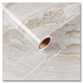CRE8TIVE 36"x118" Wide Beige Gold Marble Contact Paper for Kitchen Countertop Peel and Stick Marble Wallpaper Removable Adhesive Waterproof Glossy Liquid Marble Vinyl Paper for Bathroom Cabinets Walls