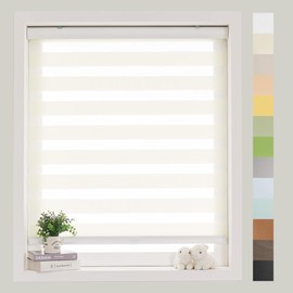 FOIRESOFT Standard Cordless Custom Zebra Roller Shades and Blinds [Basic, Ivory, W 30 x H 64 inch] Dual Layer Sheer for Day and Night Light Control Privacy, 20 to 105 in Height