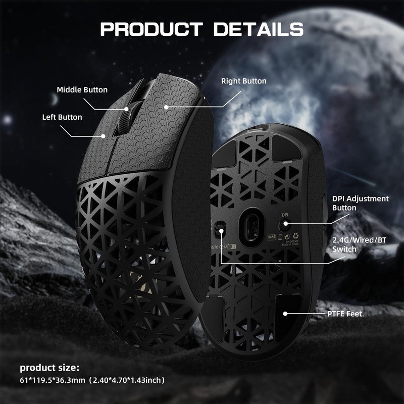 MAMBASNAKE M5 Ultra Wireless Gaming Mouse,39g Carbon Fiber,42K DPI PAW3950