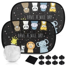 Car Sun Shade Baby 2 Pieces 51 x 31 cm Sun Protection Car Children with UV Protection, Car Window Sun Protection Children Car Sun Protection Side Window with Cute Animal Motifs