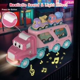 SHAWE Toys for 2 3 4 5 Year Old Boys Girls, 5-In-1 Transport Carrier Truck Toys With Sound & Light, Pull Back Construction Vehicle Toddlers Toys Cars 2+ Year Old Gifts for Age 2 3 4 5