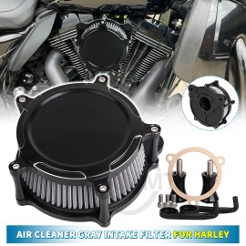 Unbranded Black Cut Air Cleaner Grey Intake Filter Kit For Harley Touring Road King Trike
