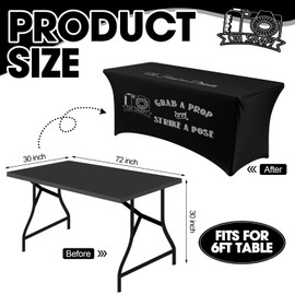Oudain Photo Booth Table Cloth Photo Booth Props Accessories 6ft Strike a Pose Black Stretch Spandex Table Cover for Back to School Wedding Birthday Retirement Disco Party Photography Decor Supplies
