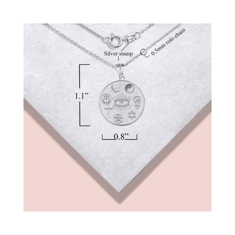 Spiritual Symbols Faith Medallion Fine Pendant Necklace with 20" Rolo