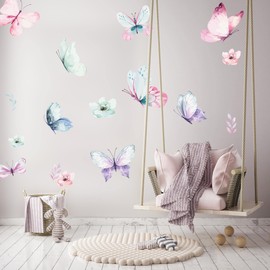 Butterfly Swarm Wall Sticker Set | Hand-Drawn | Sticker Nursery | Wall Sticker Children's Room Butterflies Flower Flowers Plants (75 x 75 cm)