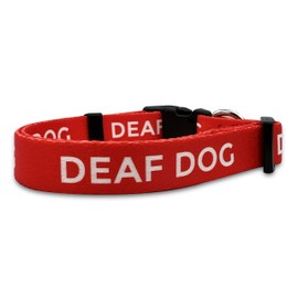 Deaf Dog Collar - Hard of Hearing Warning - Hearing Impaired Dog - No Limited Hearing for Small Medium Large Dogs (L, Red)
