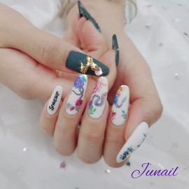 ⭐️ Snake handmade nail tips ✨ - Long Almond / ⭐️ 스네이크 수제네일팁 ✨ - 롱아몬드