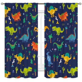 Dino Curtains for Boys Room, Kids Boys Cartoon Dinosaur Funny Colorful Safari Animals Blackout Window Drapery Treatments for Baby Kids Room Bedroom Living Room Nursery Fabric 2 Panels, 42"x54" Inch