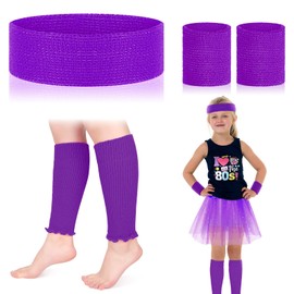 Sintege 80s Leg Warmer for Toddler Girl Kid Neon Leg Warmer Headband Wristband 1980s Fancy Accessory for Christmas Party(Purple)
