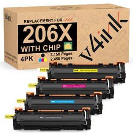 v4ink 206X remanufactured Toner Cartridge Replacement for HP 206X 206A W2110X W2111X W2113X W2112X for use in HP Color Pro M255 M255dw MFP M282 M282nw M283 M283fdw(High Yield)