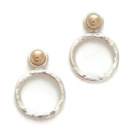 Tiny petite 1/2 inch hoop ear jackets front back two sided earrings sterling silver or gold 4mm ball studs teen men women (Gold stud Silver hoop)