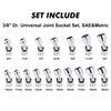 CASOMAN 17PCS 3/8" Drive Universal Flex Socket Set, SAE&Metric, 3/8"