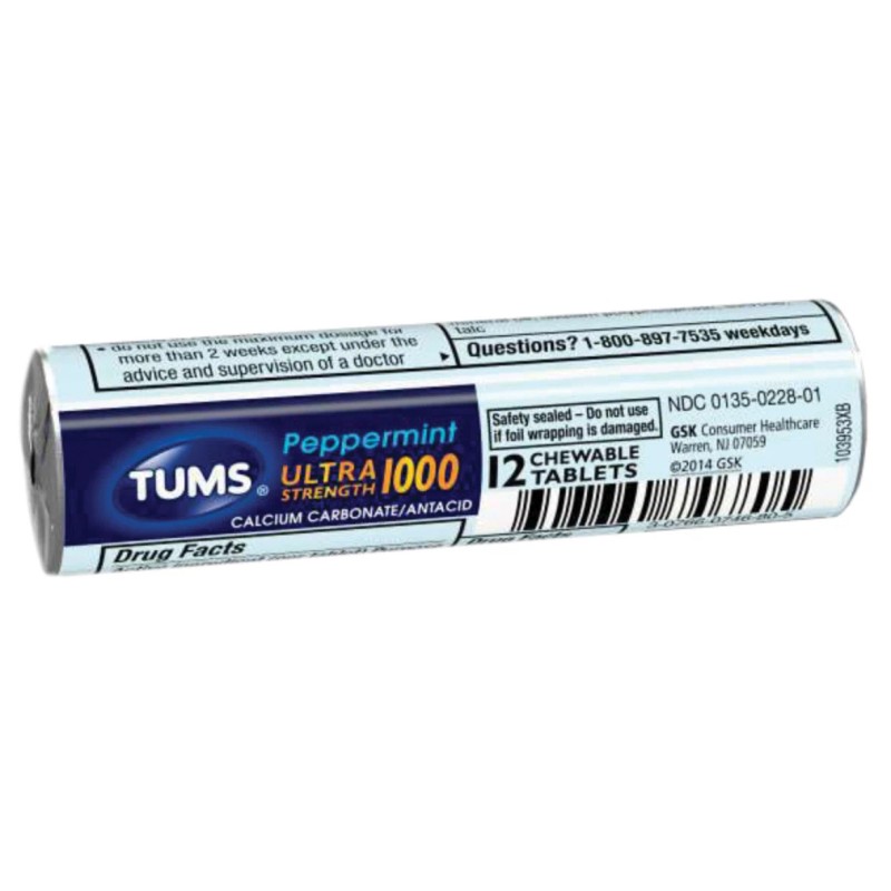 TUMS 12 PACK TUMS Ultra Strength 1000 Tablets Peppermint -