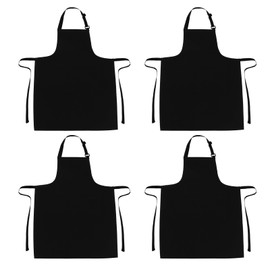 LINEN CLOSET® 4 Pack Apron Unisex Adjustable Bib Apron Ladies Cooking Kitchen Men Women Chef Aprons with 2 Front Pockets for Home Garden Work Coffee Restaurant Black Apron