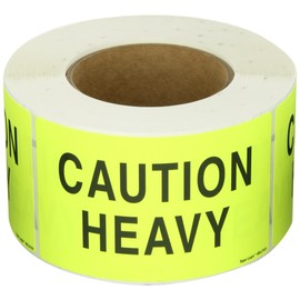 Aviditi Tape Logic 3" x 5","Caution Heavy" Fluorescent Yellow Warning Sticker, for Shipping, Handling, Packing, and Moving (1 Roll of 500 Labels)