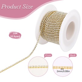 1 Roll 10 m x 2 mm Crystal Rhinestone Ribbon Chain, Silver Rhinestone Ribbon, Rhinestone Border Ribbon, Rhinestones Diamond Border Ribbon, Glitter Crafts for Sewing Clothing, Wedding Decoration,