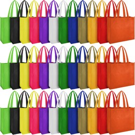 36 Pack Reusable Gift Bags Multicolor Tote Bags with Handles Foldable Non Woven Tote Bags Fabric Cloth Treat Bags for Shopping Gifts Groceries Birthdays Party Supermarket Event
