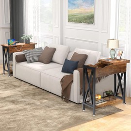 TooCust End Tables Living Room with Charging Station, 12" D x 24" W x 24" H, Flip Top Side Table with USB Ports and Outlets, Couch End Tables, Narrow End Table with 5.5" Deep Drawer