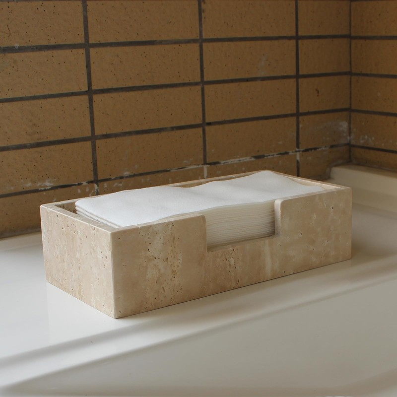 Natural Travertine Napkin Holder 9.8"x4.9"x2.8", Guest Towel Holder, Paper Hand