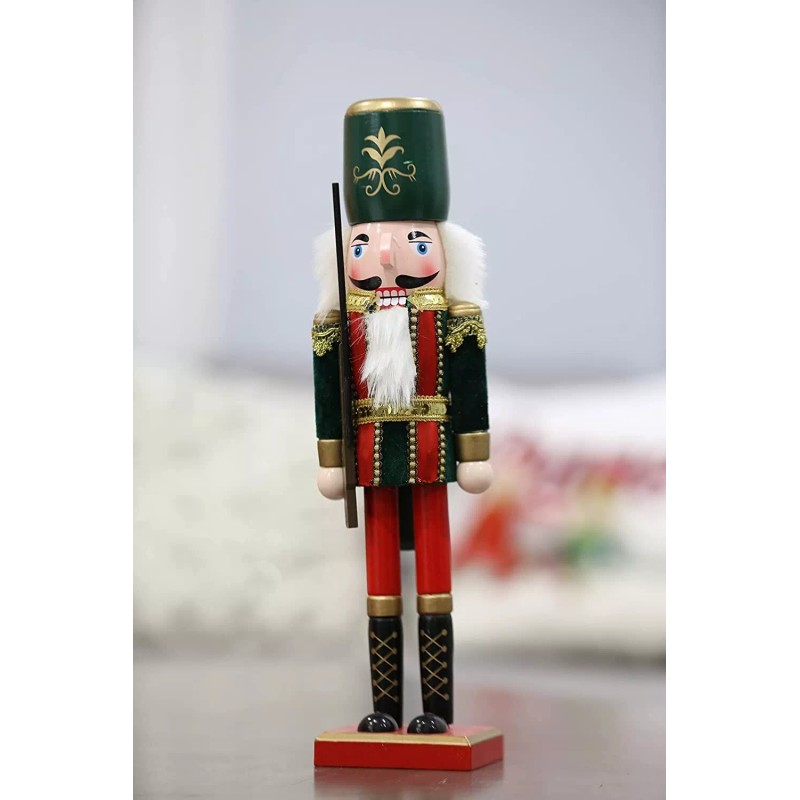 15 inches Handmade Christmas Nutcracker Traditional Decoration Soldier in Green