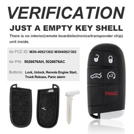 ePathChina 2PCS Key Fob Cover Case Replacement Fit for Chrysler 300, for Dodge Charger Challenger Dart, 5 Buttons Remote Keyless Entry Key Fob Shell, Just a Key Shell, Black