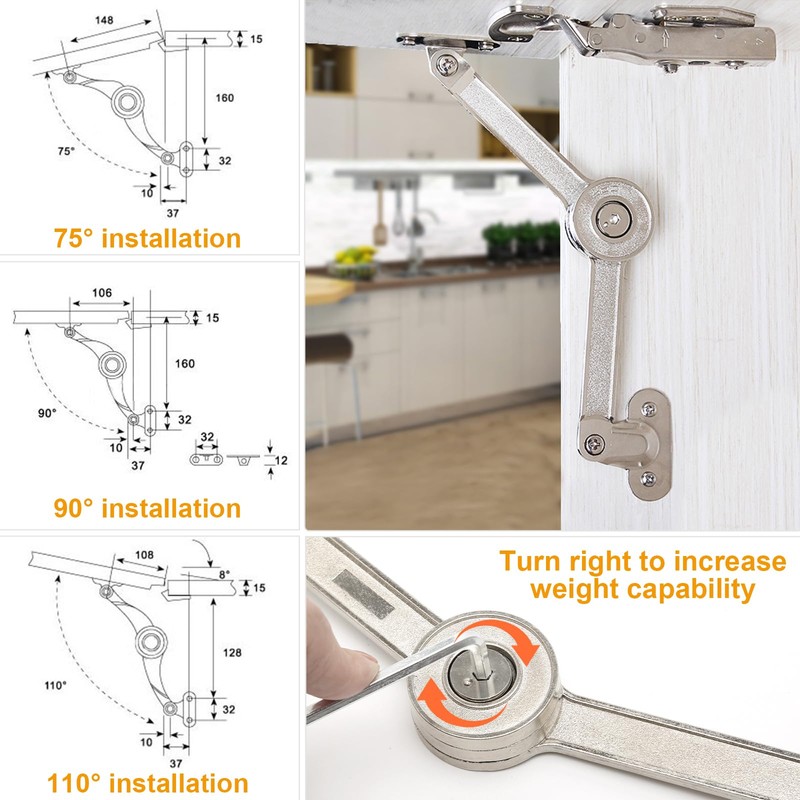 2 Pcs Folding Lid Support Hinge Heavy Duty with Mounting