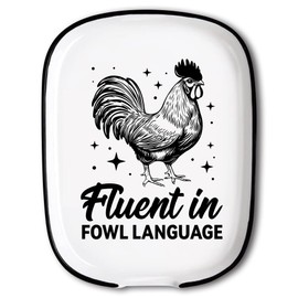 ANATTASOUL Ceramic Spoon Rest for Stove Top Rooster and Fluent in FOWL LANGUAGE Pattern 4.52"x5.9" Large Spoon Holder, Heat Resistant Utensil Holder Kitchen Counter Decor for Cooking Lover