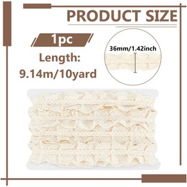 PH PandaHall 10 Yards Beige Cotton Pleated Lace Trim 36 mm Lace Trim Vintage Floral Lace Crinkle Tape for Sewing Garments Crafts Wedding Wedding Dress Decoration Bouquet