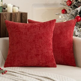 MIULEE Set of 2 Christmas Cushion Covers Fringe Chenille Cushion Covers Sofa Cushion Decorative Cushion for Couch Sofa Living Room Red 45 x 45 cm