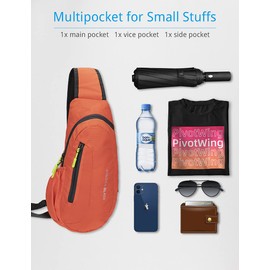 PivotWing Sling Bags for Men Women Small Backpack Rucksack Crossbody Shoulder One Strap Side Bag for Dog Walking Hiking Travel Cycling Gym Mens Cross Body Sling Chest Bag Orange