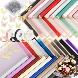 SDMOER 659 Pcs Flower Bouquet Accessories, 220 Floral Wrapping Paper,3 Rolls 25 Yards Ribbons,36 Pcs 3D Butterflies,400 PCS Flower Pins for Florists Gift Packaging DIY (22 Colors)