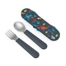 Bentgo Bentgo® Kids Stainless Steel Utensil Set - Reusable Fork, Spoon & Storage Case - High-Grade BPA-Free Stainless Steel, Easy-Grip Handles, Dishwasher Safe for School Lunch, Travel & Outdoors (Dinosaur)