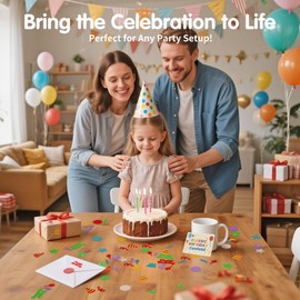 Party Confetti for Birthday Tables - 122-Piece Small & Colorful, Kid-Safe Paper Decorations with Happy Birthday Stickers, Easy Cleanup