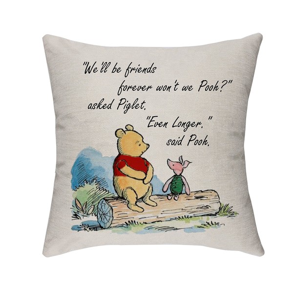 Morges The Pooh and Piglet Friendship Quote Cuhshion Cover, Friendship Gifts for Friends, Home Decor, Decorative Square Couch Pillow Cases 18" x 18"