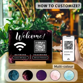 Custom WiFi Password Sign with QR Code & Wooden Base for Guests, Business, Home Décor & Events