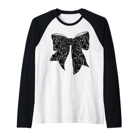 Black Roses Rose Flower Pattern Girl Coquette Bow Raglan Baseball Tee