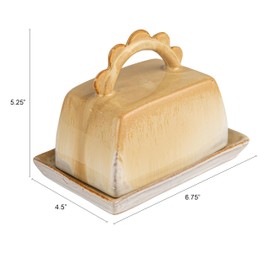 Bloomingville Stoneware Butter Dish with Scalloped Handle, Caramel